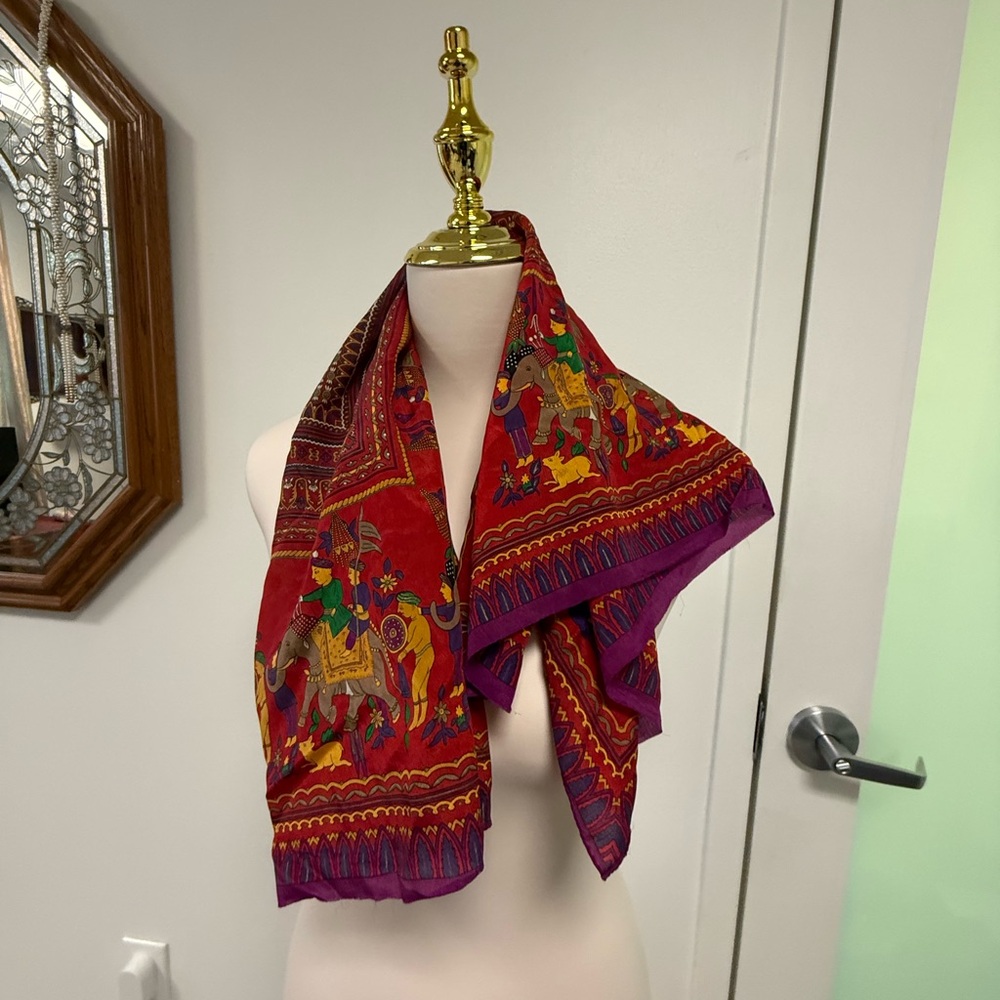 VTG Oscar De La Renta Vibrant Red Tapestry with Elephant Motif - Picture 7 of 13